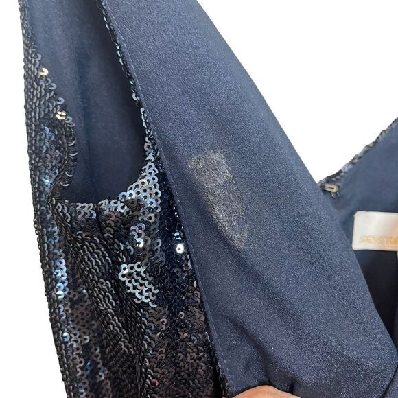 Dress The Population Sam Sequin Jumpsuit Navy Women’s Size XS Sleeveless Ruched - Picture 12 of 14